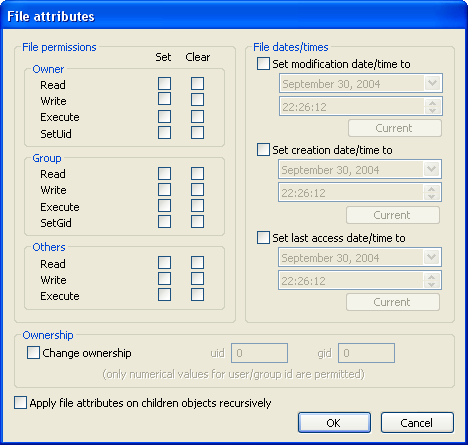 File attributes dialog